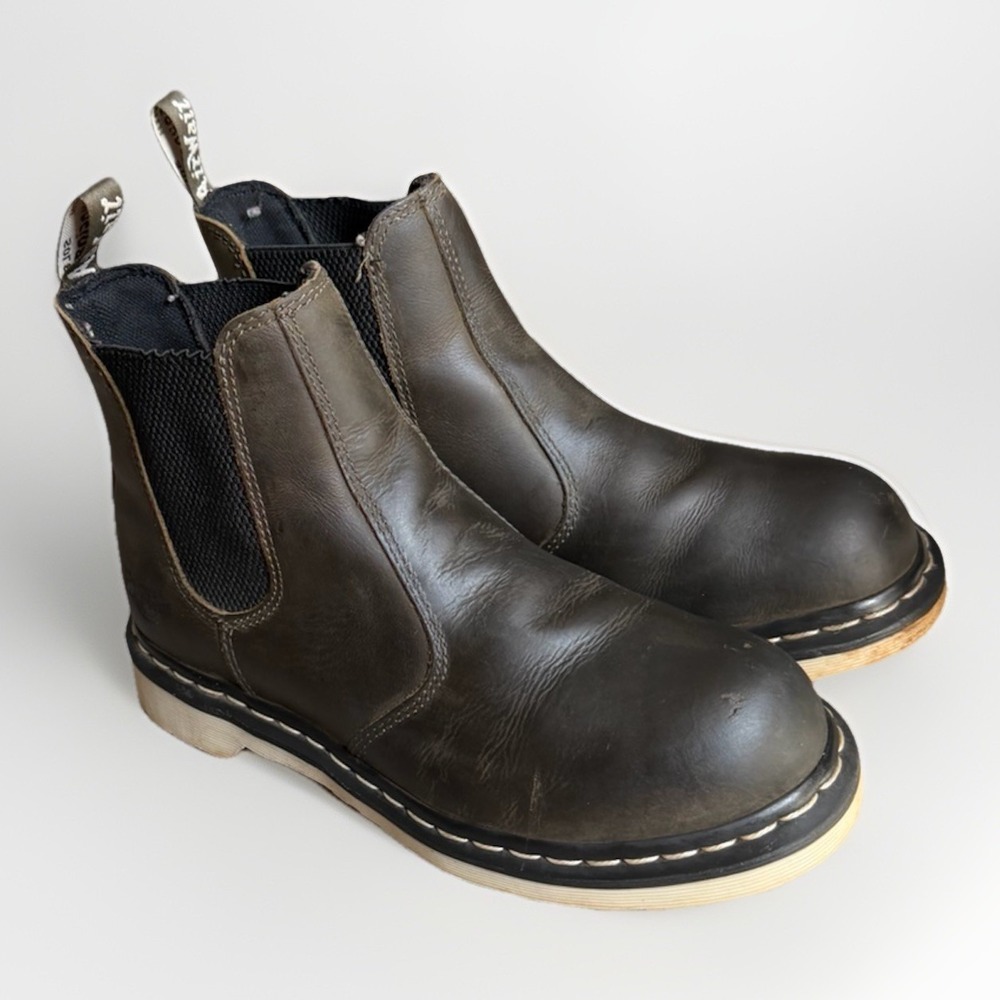 Dr Martens Steel Toe Chelsea Boots Olive Green Mens 7 Womens 8